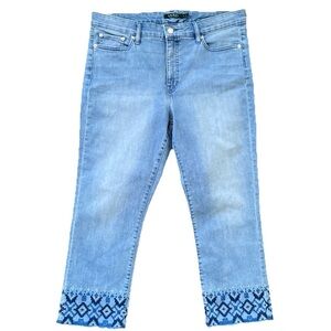 Lauren Ralph Lauren Embroidered Hem Light Blue Jeans Denim Cotton Cropped